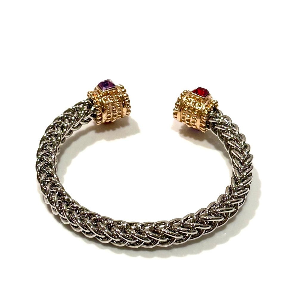 Designer Two Tone Colorful Crystal Boutique Bangle Bracelet - Picture 6 of 6